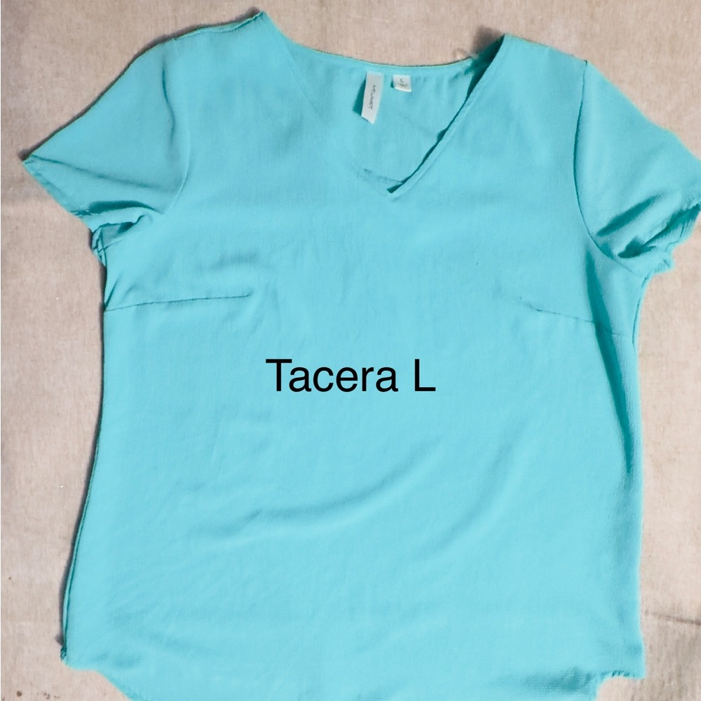 Tacera Turquoise V-Neck Short Sleeve Top - Women's